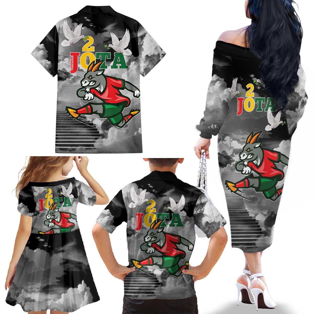 Portuguese Footballer Memorial Family Matching Off The Shoulder Long Sleeve Dress and Hawaiian Shirt You'll Never Walk Alone Rest In Peace 1996-2025 - Wonder Print Shop