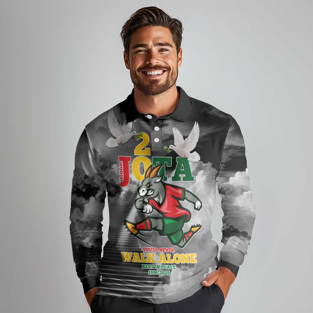 Portuguese Footballer Memorial Long Sleeve Polo Shirt You'll Never Walk Alone Rest In Peace 1996-2025 - Wonder Print Shop