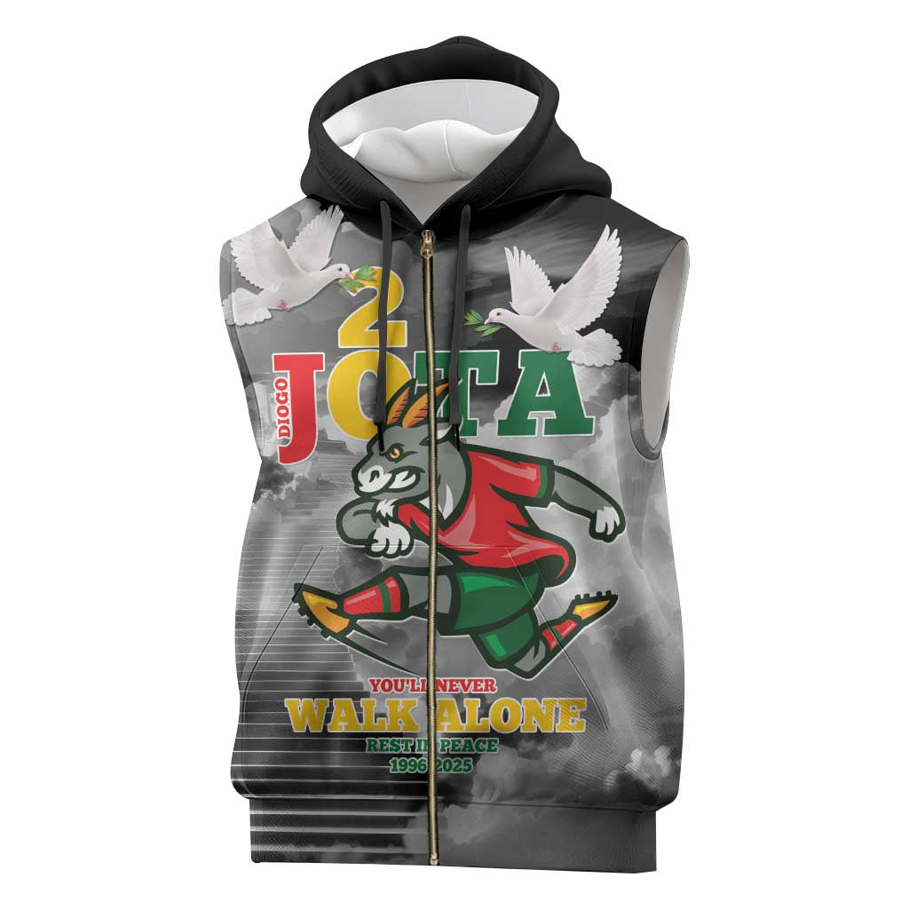 Portuguese Footballer Memorial Sleeveless Zip Hoodie You'll Never Walk Alone Rest In Peace 1996-2025 - Wonder Print Shop
