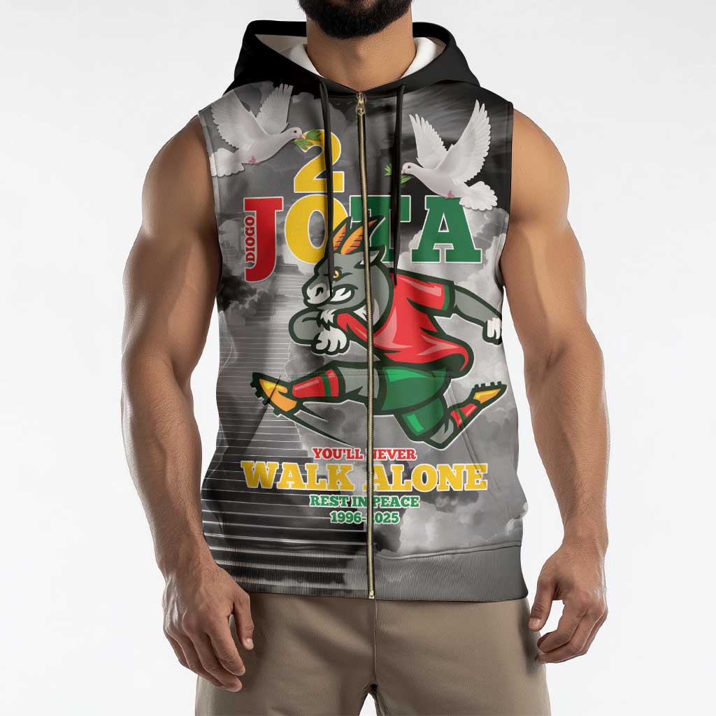 Portuguese Footballer Memorial Sleeveless Zip Hoodie You'll Never Walk Alone Rest In Peace 1996-2025 - Wonder Print Shop