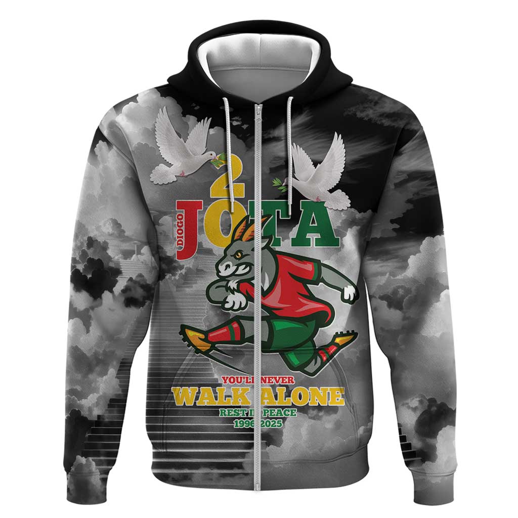 Portuguese Footballer Memorial Zip Hoodie You'll Never Walk Alone Rest In Peace 1996-2025 - Wonder Print Shop