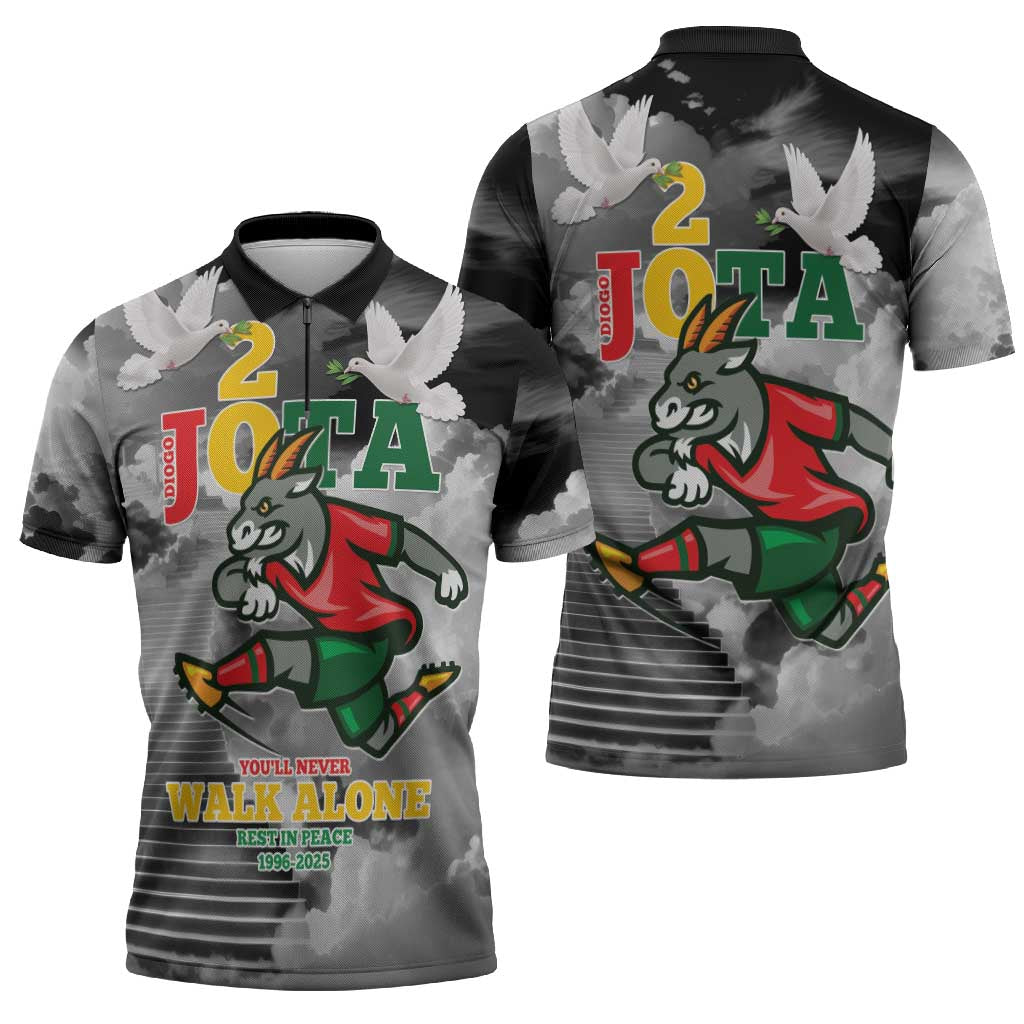 Portuguese Footballer Memorial Zipper Polo Shirt You'll Never Walk Alone Rest In Peace 1996-2025 - Wonder Print Shop