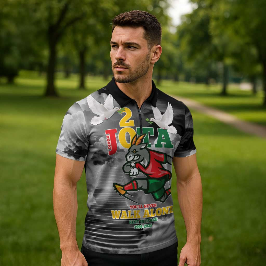 Portuguese Footballer Memorial Zipper Polo Shirt You'll Never Walk Alone Rest In Peace 1996-2025 - Wonder Print Shop