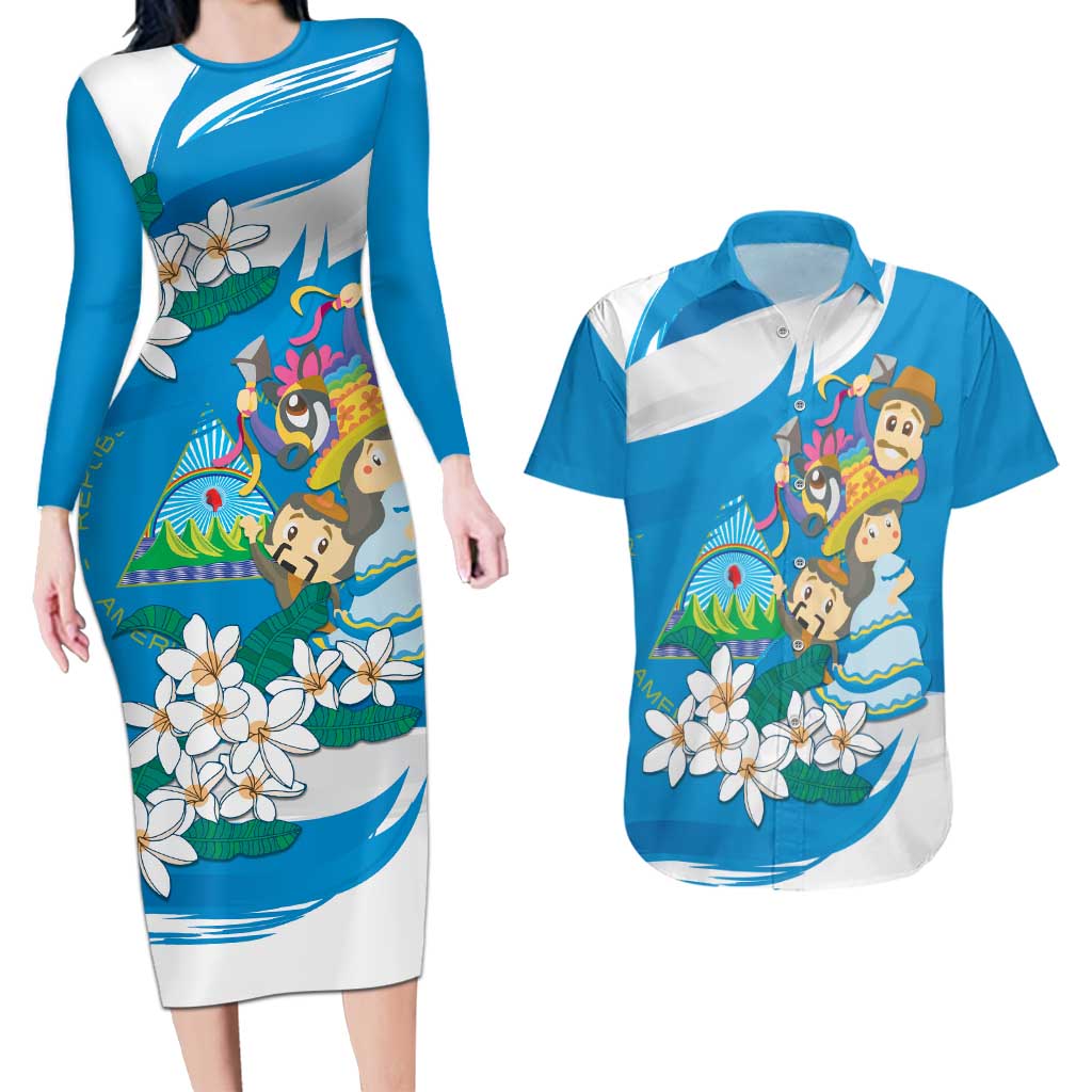Nicaragua Independence Day Couples Matching Long Sleeve Bodycon Dress and Hawaiian Shirt Since 1821 Nicaragua Culture Concept - Wonder Print Shop