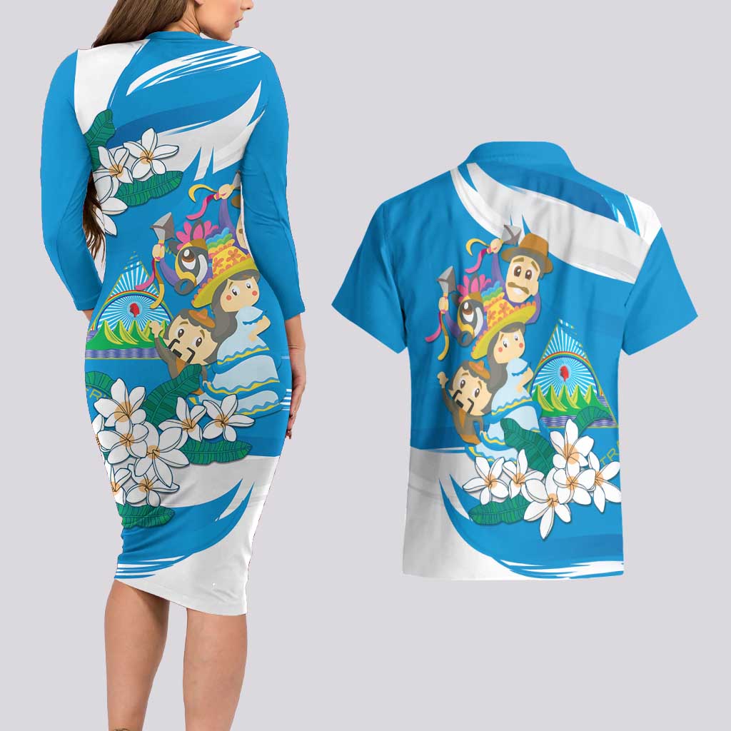 Nicaragua Independence Day Couples Matching Long Sleeve Bodycon Dress and Hawaiian Shirt Since 1821 Nicaragua Culture Concept - Wonder Print Shop