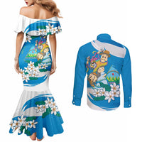 Nicaragua Independence Day Couples Matching Mermaid Dress and Long Sleeve Button Shirt Since 1821 Nicaragua Culture Concept - Wonder Print Shop