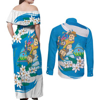 Nicaragua Independence Day Couples Matching Off Shoulder Maxi Dress and Long Sleeve Button Shirt Since 1821 Nicaragua Culture Concept - Wonder Print Shop