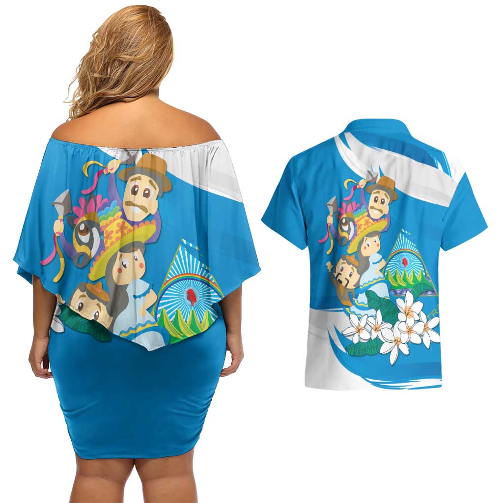 Nicaragua Independence Day Couples Matching Off Shoulder Short Dress and Hawaiian Shirt Since 1821 Nicaragua Culture Concept - Wonder Print Shop