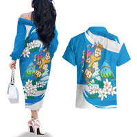 Nicaragua Independence Day Couples Matching Off The Shoulder Long Sleeve Dress and Hawaiian Shirt Since 1821 Nicaragua Culture Concept - Wonder Print Shop