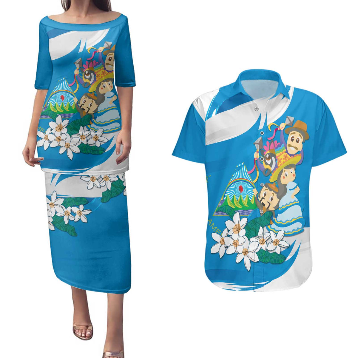 Nicaragua Independence Day Couples Matching Puletasi and Hawaiian Shirt Since 1821 Nicaragua Culture Concept - Wonder Print Shop