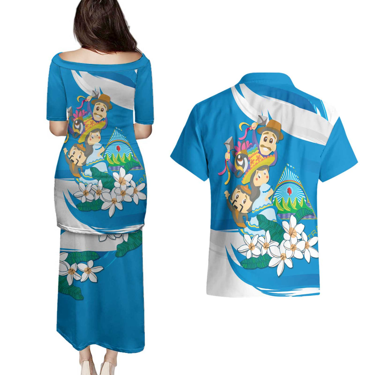 Nicaragua Independence Day Couples Matching Puletasi and Hawaiian Shirt Since 1821 Nicaragua Culture Concept - Wonder Print Shop