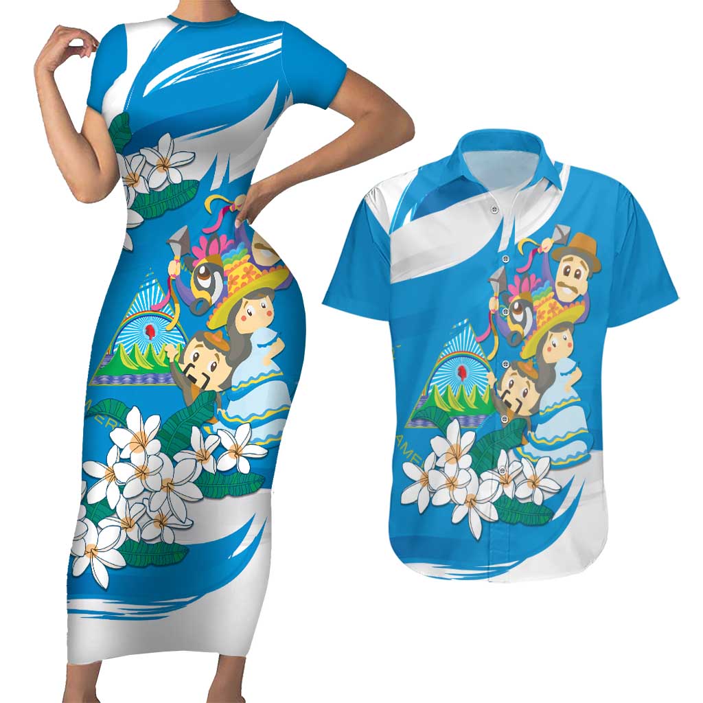 Nicaragua Independence Day Couples Matching Short Sleeve Bodycon Dress and Hawaiian Shirt Since 1821 Nicaragua Culture Concept - Wonder Print Shop