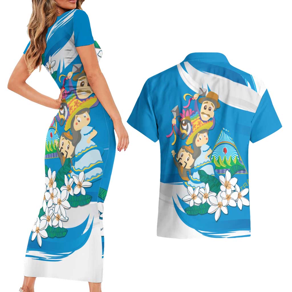 Nicaragua Independence Day Couples Matching Short Sleeve Bodycon Dress and Hawaiian Shirt Since 1821 Nicaragua Culture Concept - Wonder Print Shop