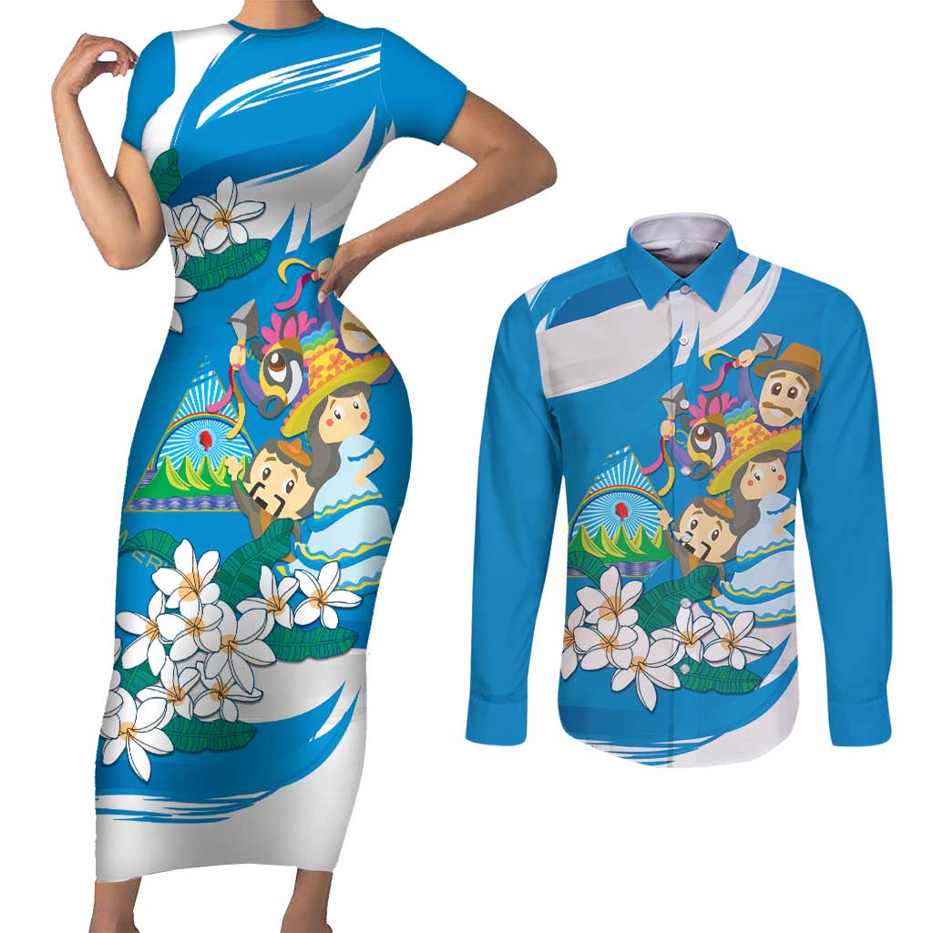 Nicaragua Independence Day Couples Matching Short Sleeve Bodycon Dress and Long Sleeve Button Shirt Since 1821 Nicaragua Culture Concept - Wonder Print Shop