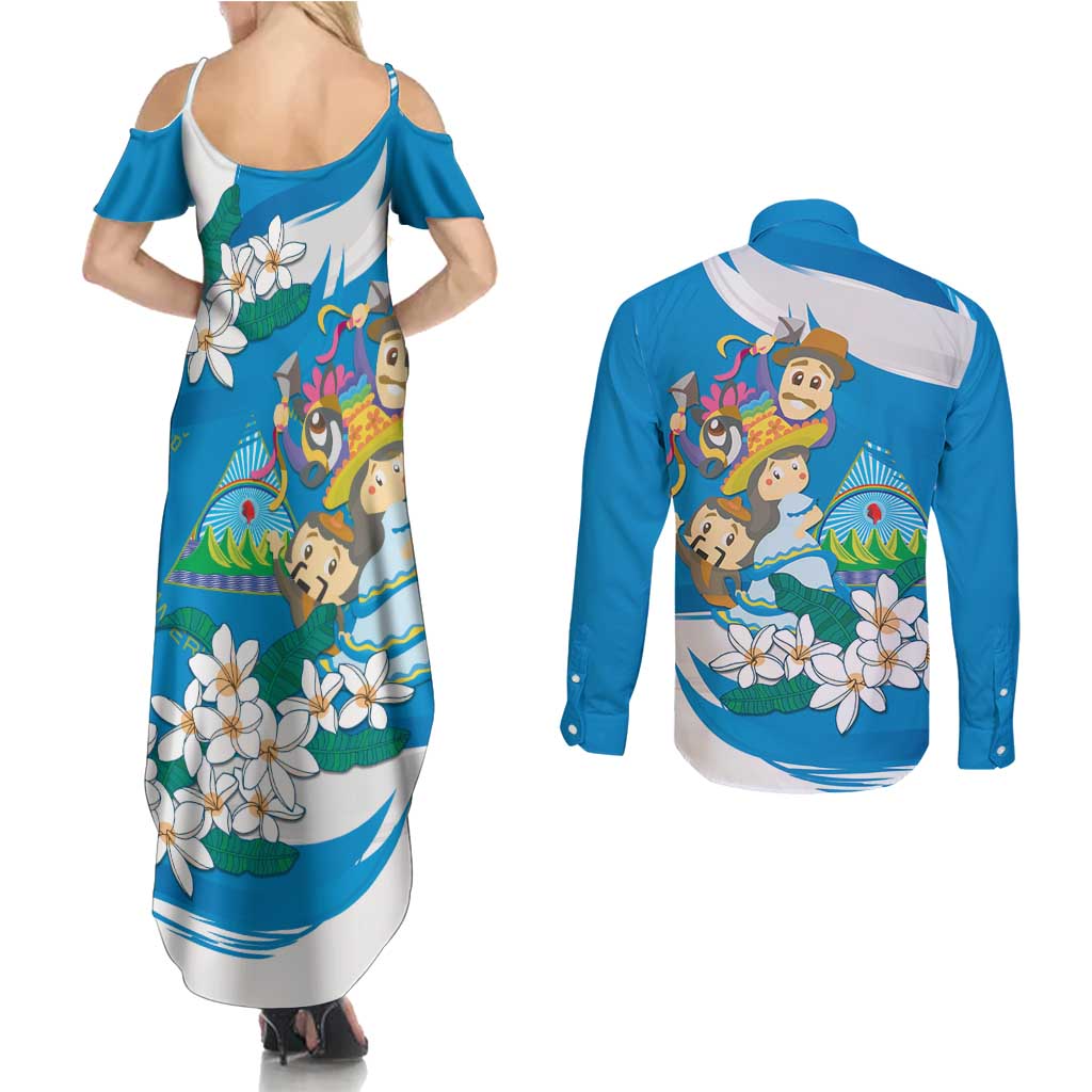Nicaragua Independence Day Couples Matching Summer Maxi Dress and Long Sleeve Button Shirt Since 1821 Nicaragua Culture Concept - Wonder Print Shop
