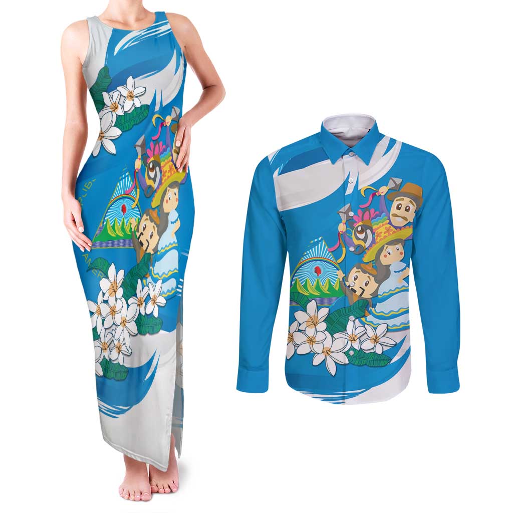 Nicaragua Independence Day Couples Matching Tank Maxi Dress and Long Sleeve Button Shirt Since 1821 Nicaragua Culture Concept - Wonder Print Shop