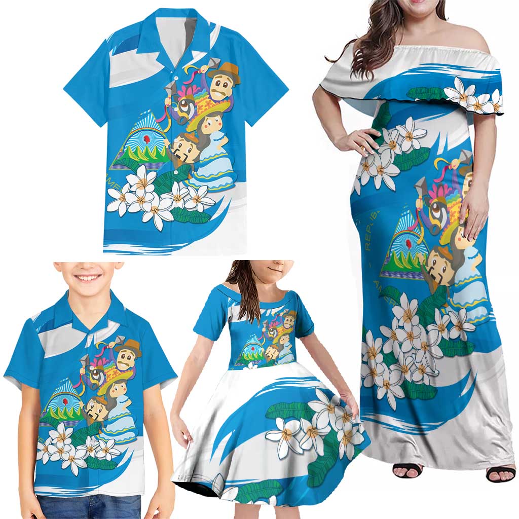 Nicaragua Independence Day Family Matching Off Shoulder Maxi Dress and Hawaiian Shirt Since 1821 Nicaragua Culture Concept - Wonder Print Shop