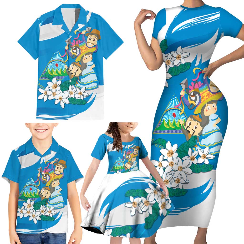 Nicaragua Independence Day Family Matching Short Sleeve Bodycon Dress and Hawaiian Shirt Since 1821 Nicaragua Culture Concept - Wonder Print Shop