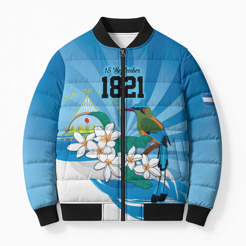 Nicaragua Independence Day Personalized Bomber Puffer Jacket Since 1821 Proud Guardabarranco Sacuanjoche - Wonder Print Shop