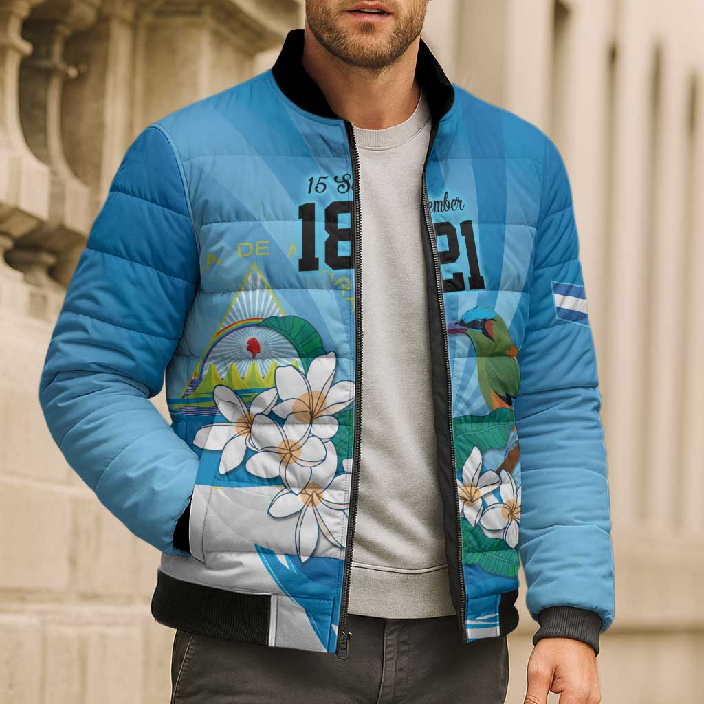 Nicaragua Independence Day Personalized Bomber Puffer Jacket Since 1821 Proud Guardabarranco Sacuanjoche - Wonder Print Shop