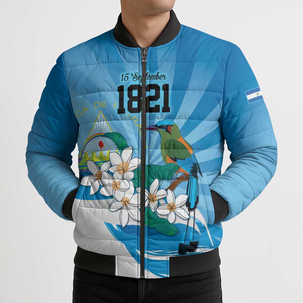 Nicaragua Independence Day Personalized Bomber Puffer Jacket Since 1821 Proud Guardabarranco Sacuanjoche - Wonder Print Shop