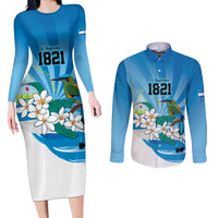 Nicaragua Independence Day Personalized Couples Matching Long Sleeve Bodycon Dress and Long Sleeve Button Shirt Since 1821 Proud Guardabarranco Sacuanjoche - Wonder Print Shop