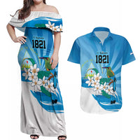 Nicaragua Independence Day Personalized Couples Matching Off Shoulder Maxi Dress and Hawaiian Shirt Since 1821 Proud Guardabarranco Sacuanjoche - Wonder Print Shop