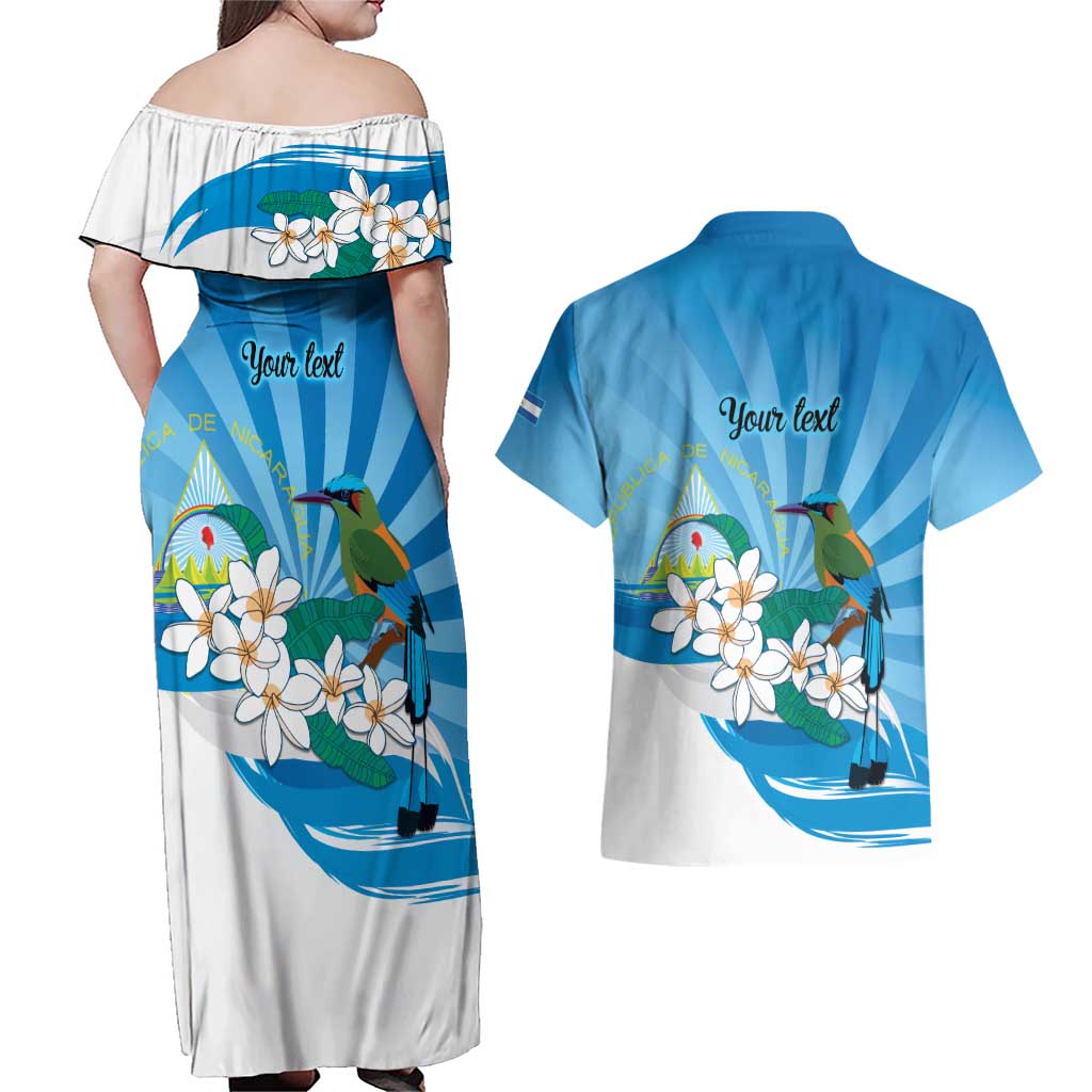 Nicaragua Independence Day Personalized Couples Matching Off Shoulder Maxi Dress and Hawaiian Shirt Since 1821 Proud Guardabarranco Sacuanjoche - Wonder Print Shop