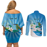 Nicaragua Independence Day Personalized Couples Matching Off Shoulder Short Dress and Long Sleeve Button Shirt Since 1821 Proud Guardabarranco Sacuanjoche - Wonder Print Shop