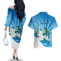 Nicaragua Independence Day Personalized Couples Matching Off The Shoulder Long Sleeve Dress and Hawaiian Shirt Since 1821 Proud Guardabarranco Sacuanjoche - Wonder Print Shop