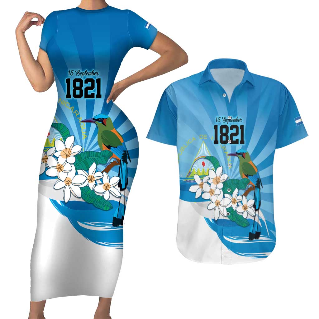 Nicaragua Independence Day Personalized Couples Matching Short Sleeve Bodycon Dress and Hawaiian Shirt Since 1821 Proud Guardabarranco Sacuanjoche - Wonder Print Shop