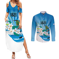 Nicaragua Independence Day Personalized Couples Matching Summer Maxi Dress and Long Sleeve Button Shirt Since 1821 Proud Guardabarranco Sacuanjoche - Wonder Print Shop