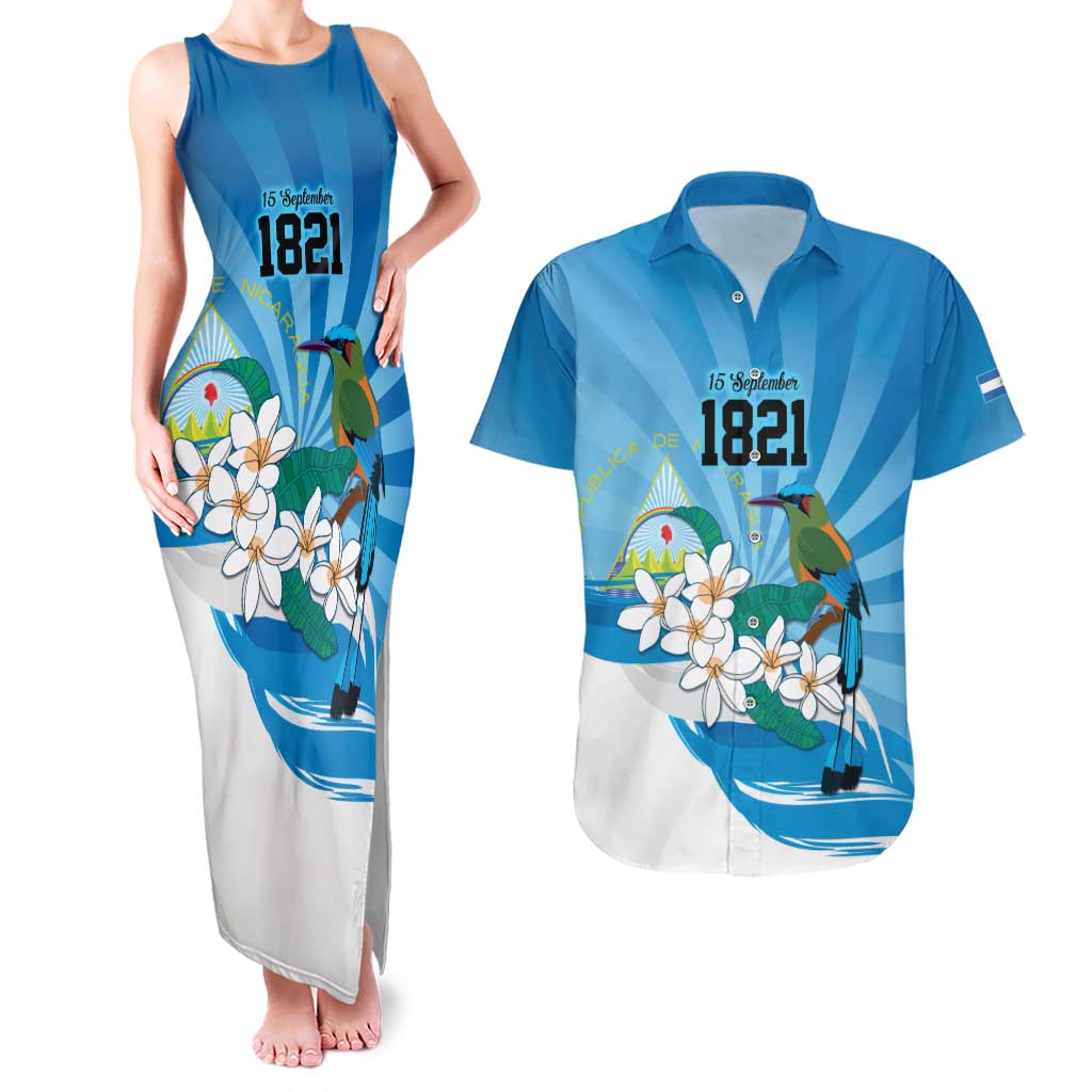 Nicaragua Independence Day Personalized Couples Matching Tank Maxi Dress and Hawaiian Shirt Since 1821 Proud Guardabarranco Sacuanjoche - Wonder Print Shop