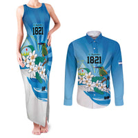Nicaragua Independence Day Personalized Couples Matching Tank Maxi Dress and Long Sleeve Button Shirt Since 1821 Proud Guardabarranco Sacuanjoche - Wonder Print Shop