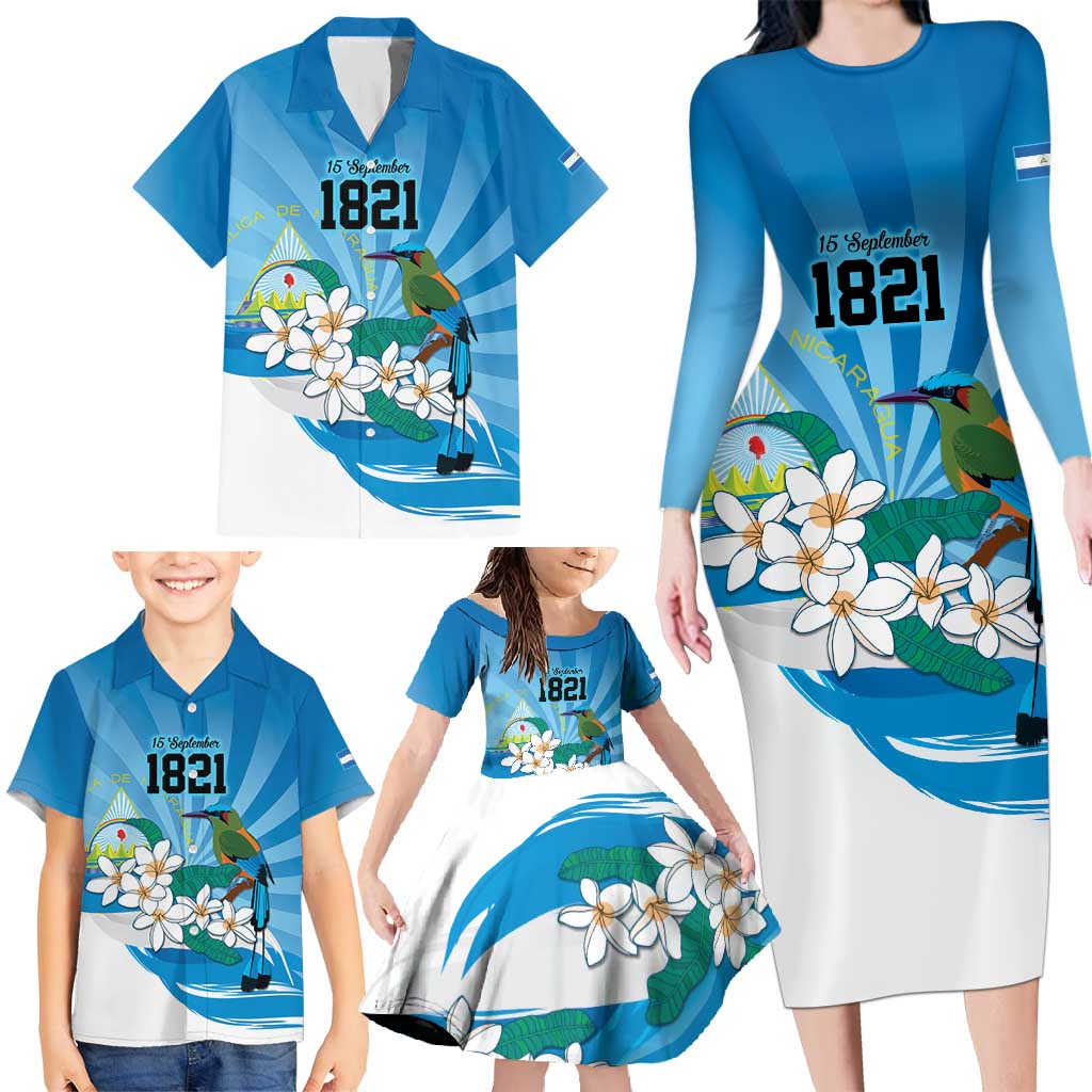 Nicaragua Independence Day Personalized Family Matching Long Sleeve Bodycon Dress and Hawaiian Shirt Since 1821 Proud Guardabarranco Sacuanjoche - Wonder Print Shop