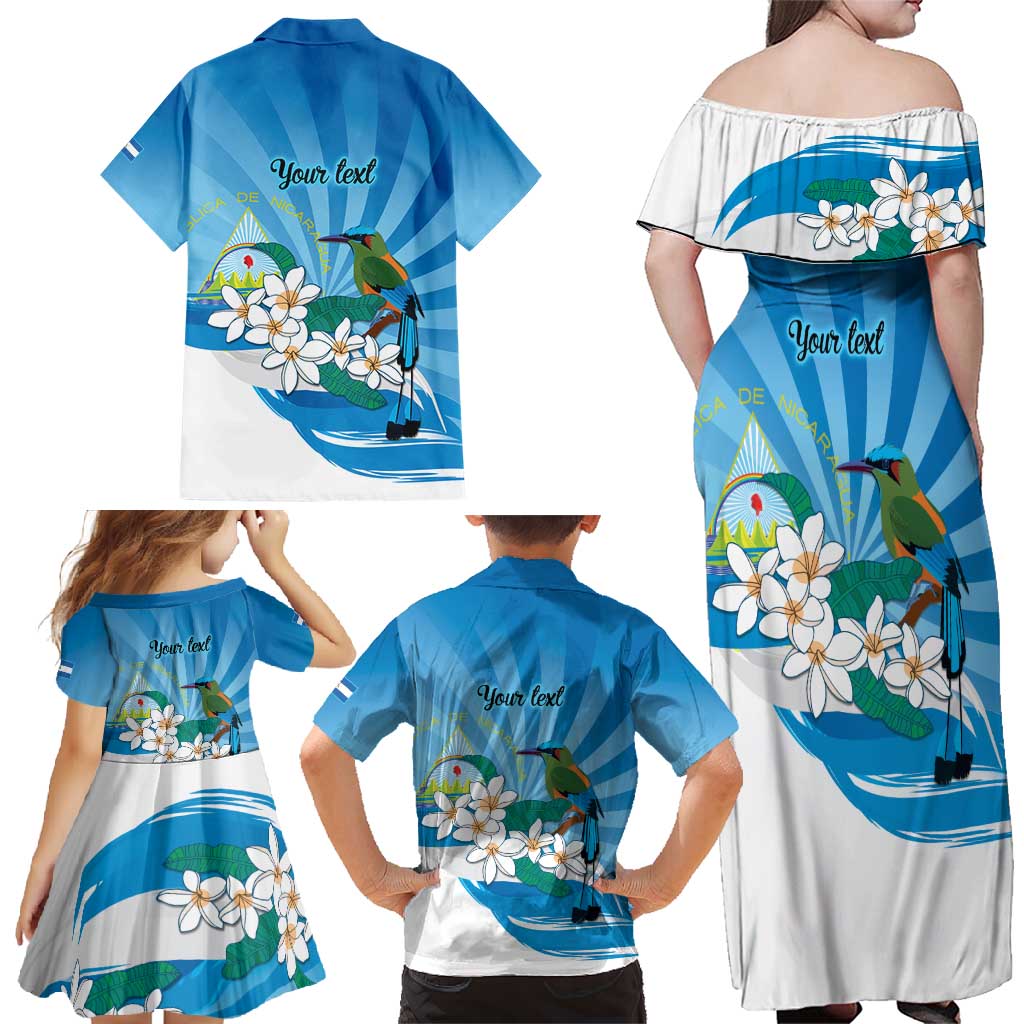 Nicaragua Independence Day Personalized Family Matching Off Shoulder Maxi Dress and Hawaiian Shirt Since 1821 Proud Guardabarranco Sacuanjoche - Wonder Print Shop