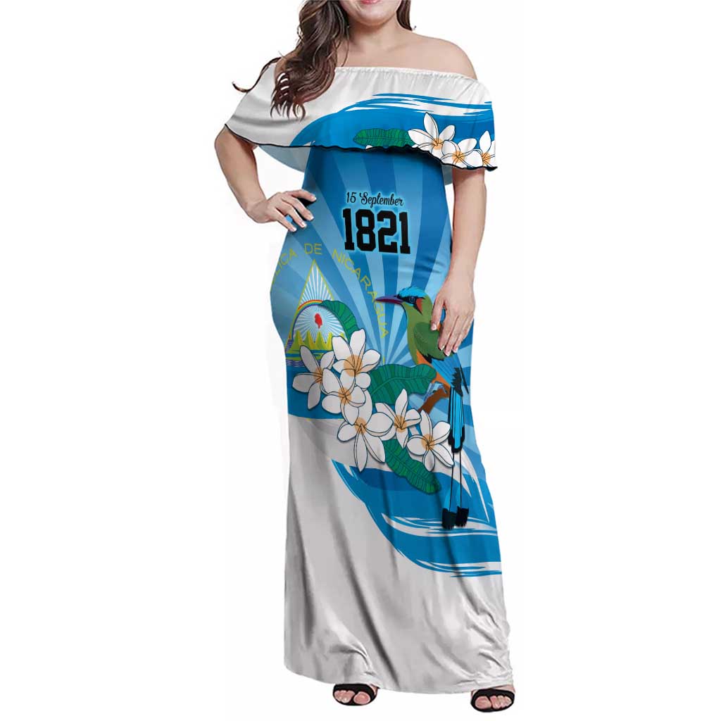 Nicaragua Independence Day Personalized Family Matching Off Shoulder Maxi Dress and Hawaiian Shirt Since 1821 Proud Guardabarranco Sacuanjoche - Wonder Print Shop