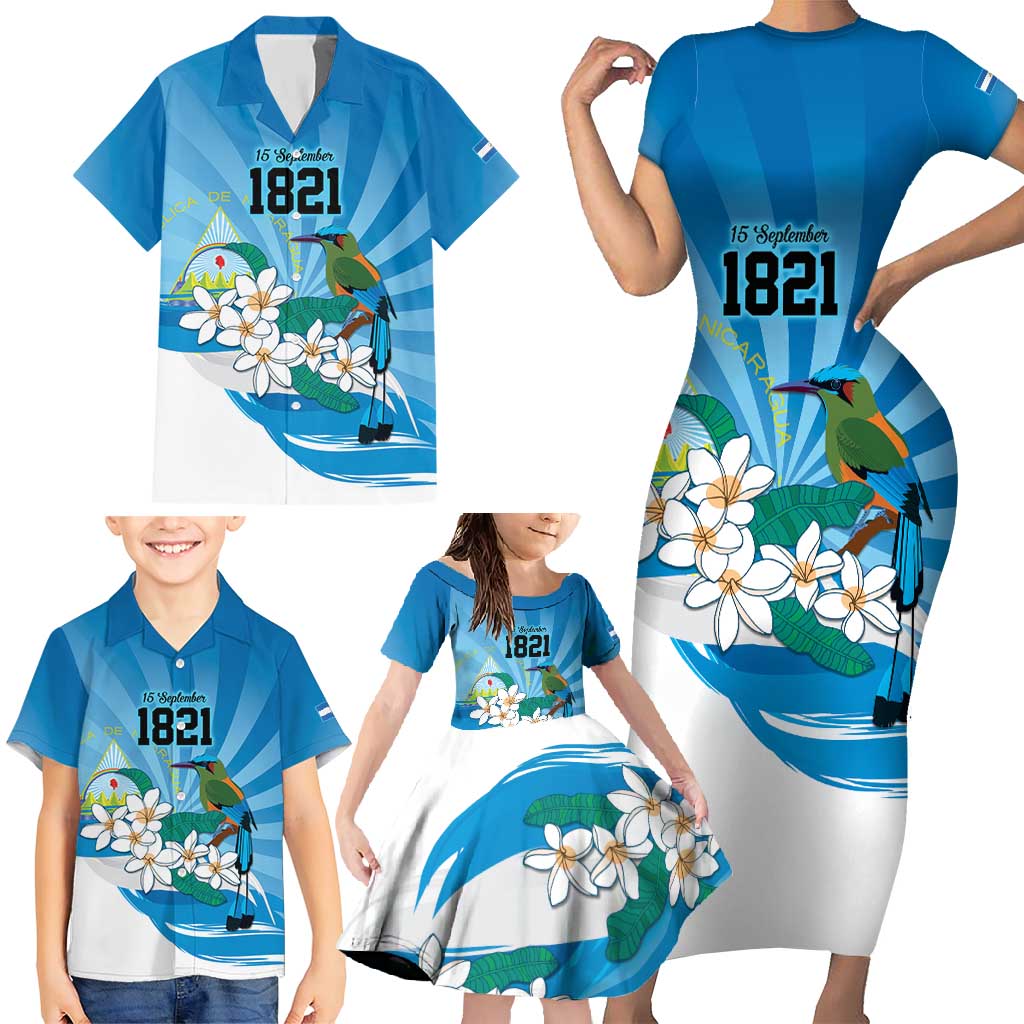 Nicaragua Independence Day Personalized Family Matching Short Sleeve Bodycon Dress and Hawaiian Shirt Since 1821 Proud Guardabarranco Sacuanjoche - Wonder Print Shop