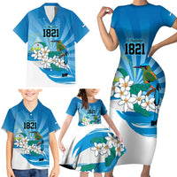 Nicaragua Independence Day Personalized Family Matching Short Sleeve Bodycon Dress and Hawaiian Shirt Since 1821 Proud Guardabarranco Sacuanjoche - Wonder Print Shop