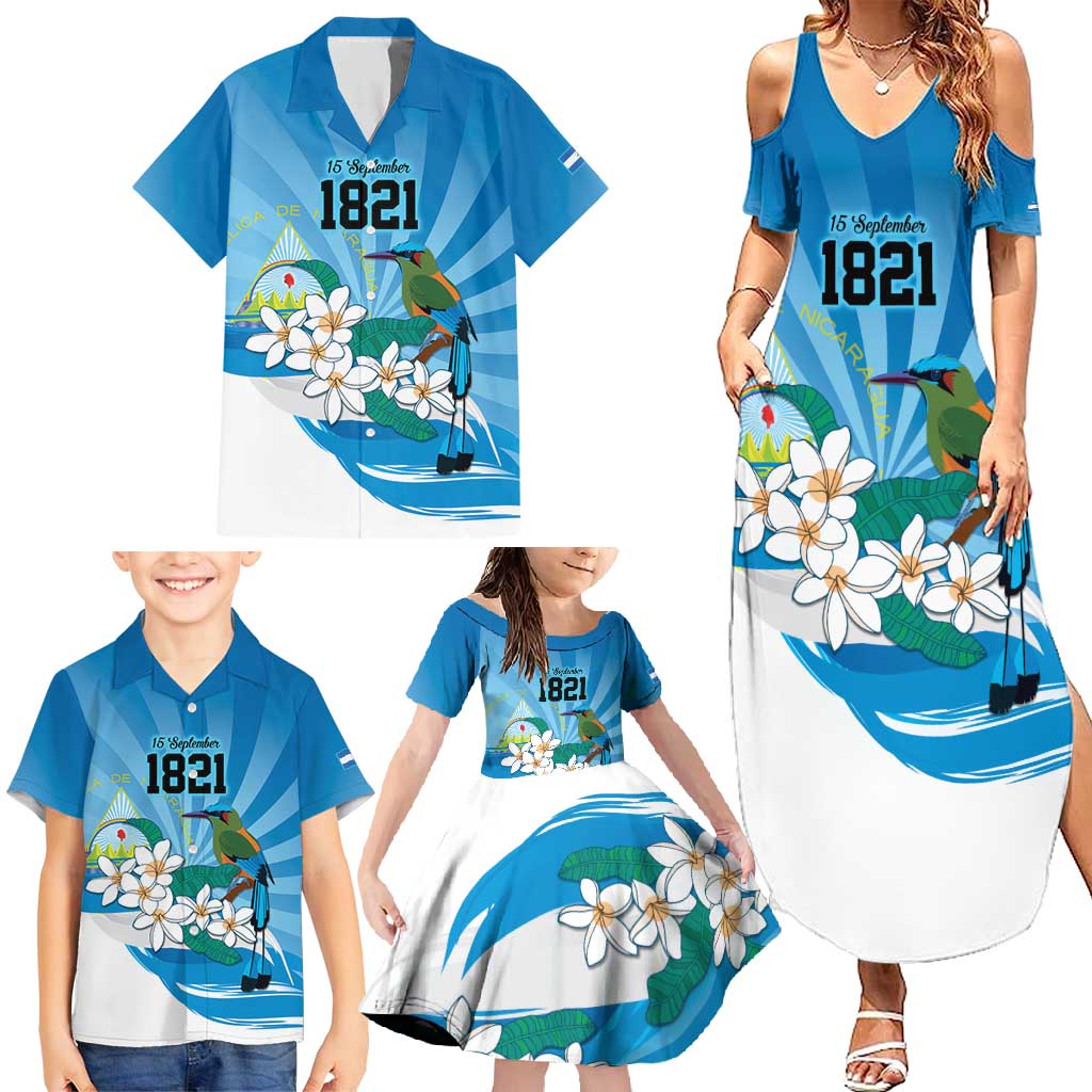 Nicaragua Independence Day Personalized Family Matching Summer Maxi Dress and Hawaiian Shirt Since 1821 Proud Guardabarranco Sacuanjoche - Wonder Print Shop
