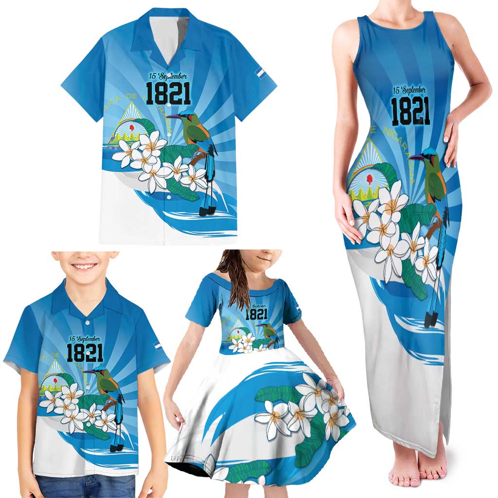 Nicaragua Independence Day Personalized Family Matching Tank Maxi Dress and Hawaiian Shirt Since 1821 Proud Guardabarranco Sacuanjoche - Wonder Print Shop