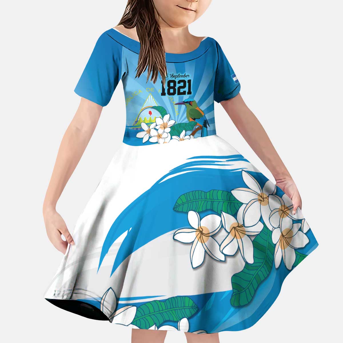 Nicaragua Independence Day Personalized Kid Short Sleeve Dress Since 1821 Proud Guardabarranco Sacuanjoche - Wonder Print Shop