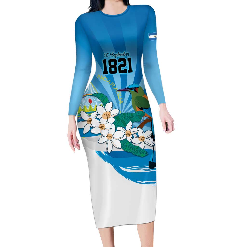 Nicaragua Independence Day Personalized Long Sleeve Bodycon Dress Since 1821 Proud Guardabarranco Sacuanjoche - Wonder Print Shop
