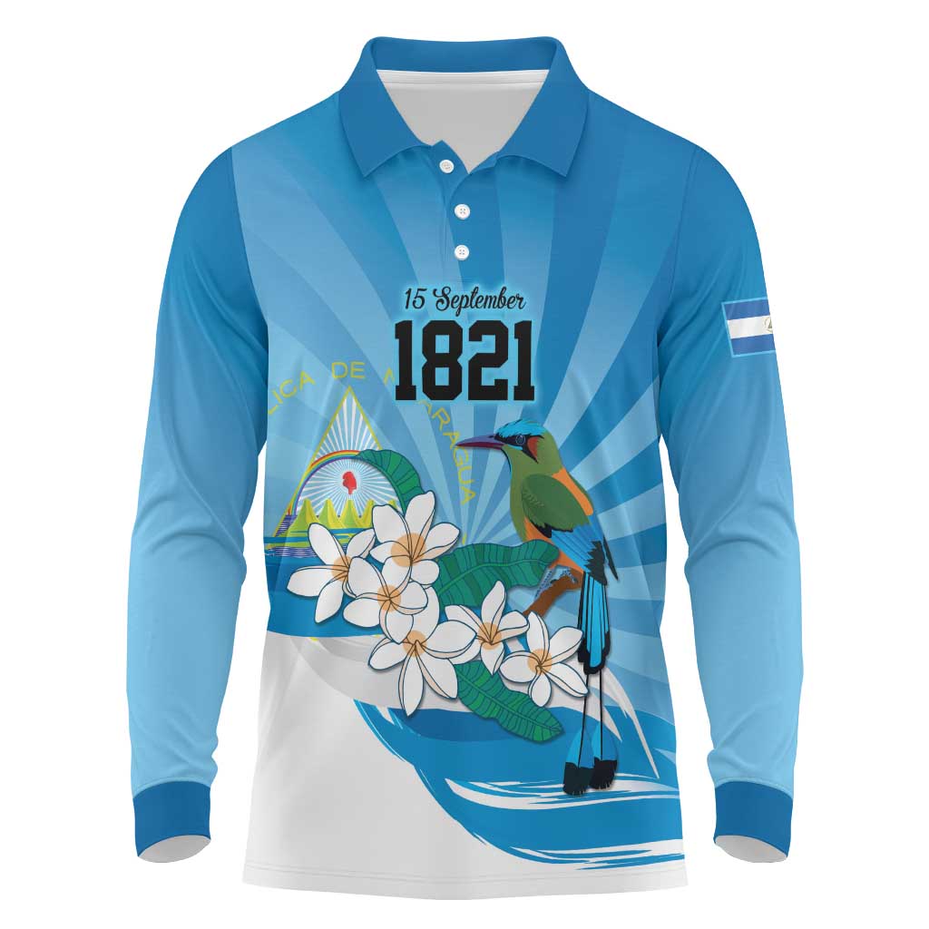 Nicaragua Independence Day Personalized Long Sleeve Polo Shirt Since 1821 Proud Guardabarranco Sacuanjoche - Wonder Print Shop