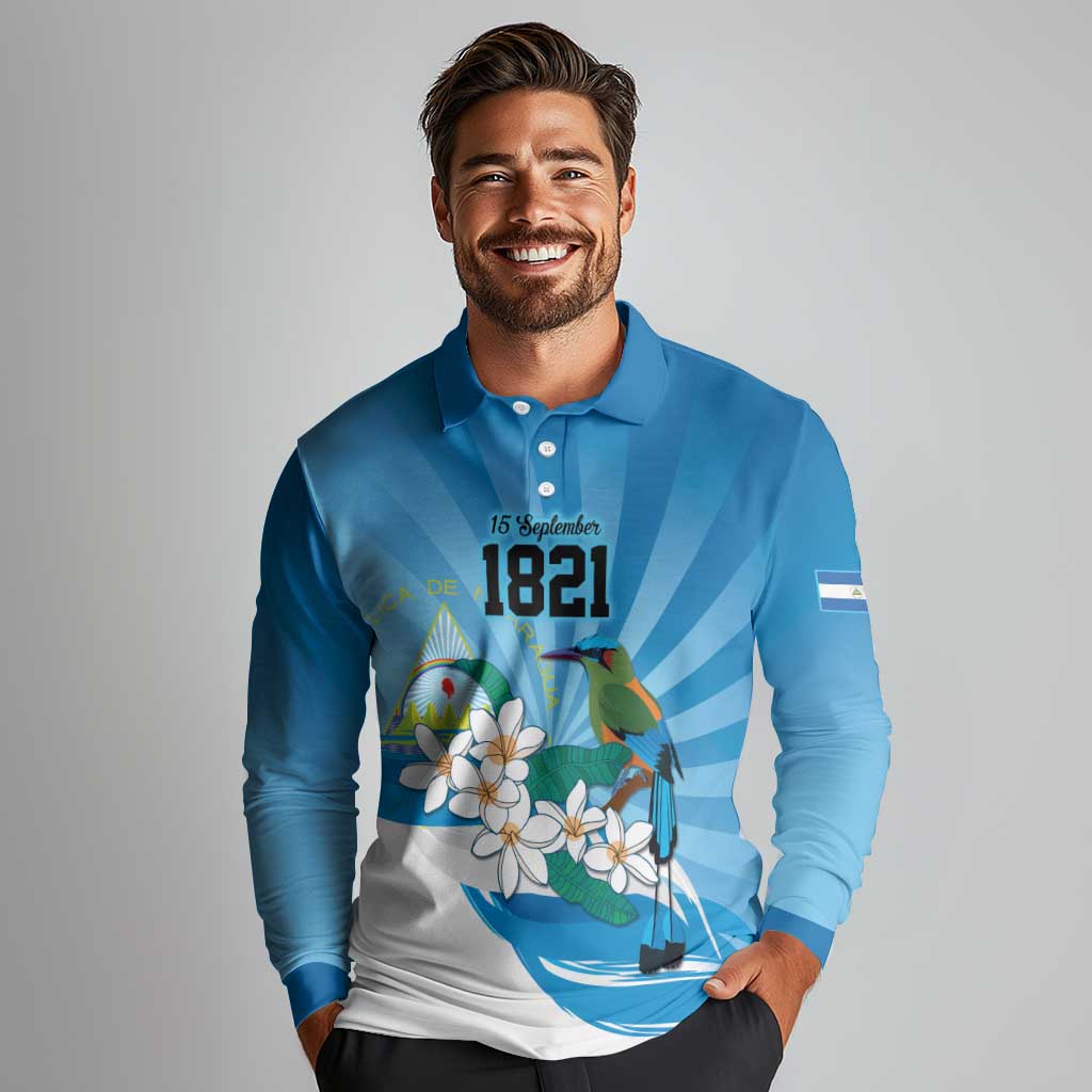 Nicaragua Independence Day Personalized Long Sleeve Polo Shirt Since 1821 Proud Guardabarranco Sacuanjoche - Wonder Print Shop