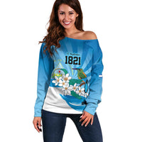 Nicaragua Independence Day Personalized Off Shoulder Sweater Since 1821 Proud Guardabarranco Sacuanjoche - Wonder Print Shop