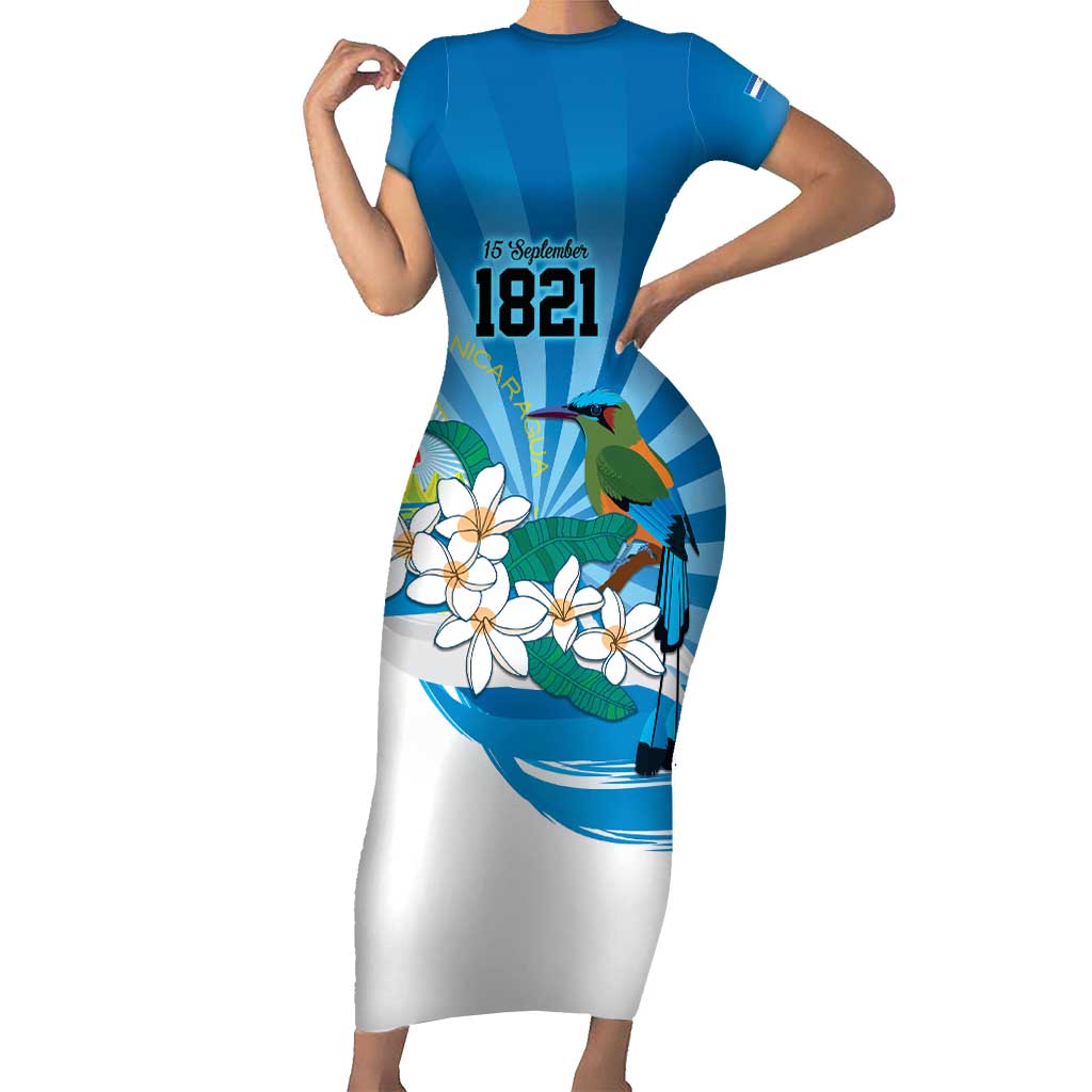 Nicaragua Independence Day Personalized Short Sleeve Bodycon Dress Since 1821 Proud Guardabarranco Sacuanjoche - Wonder Print Shop
