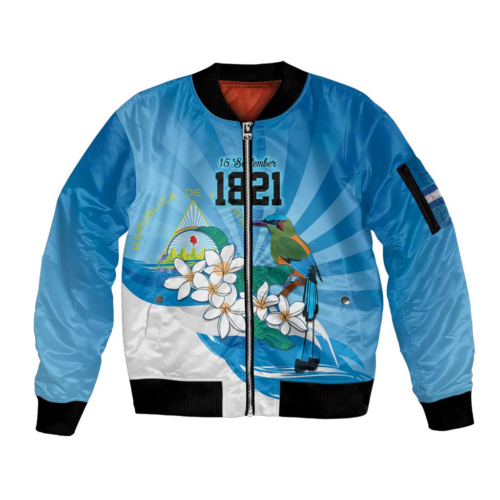 Nicaragua Independence Day Personalized Sleeve Zip Bomber Jacket Since 1821 Proud Guardabarranco Sacuanjoche - Wonder Print Shop