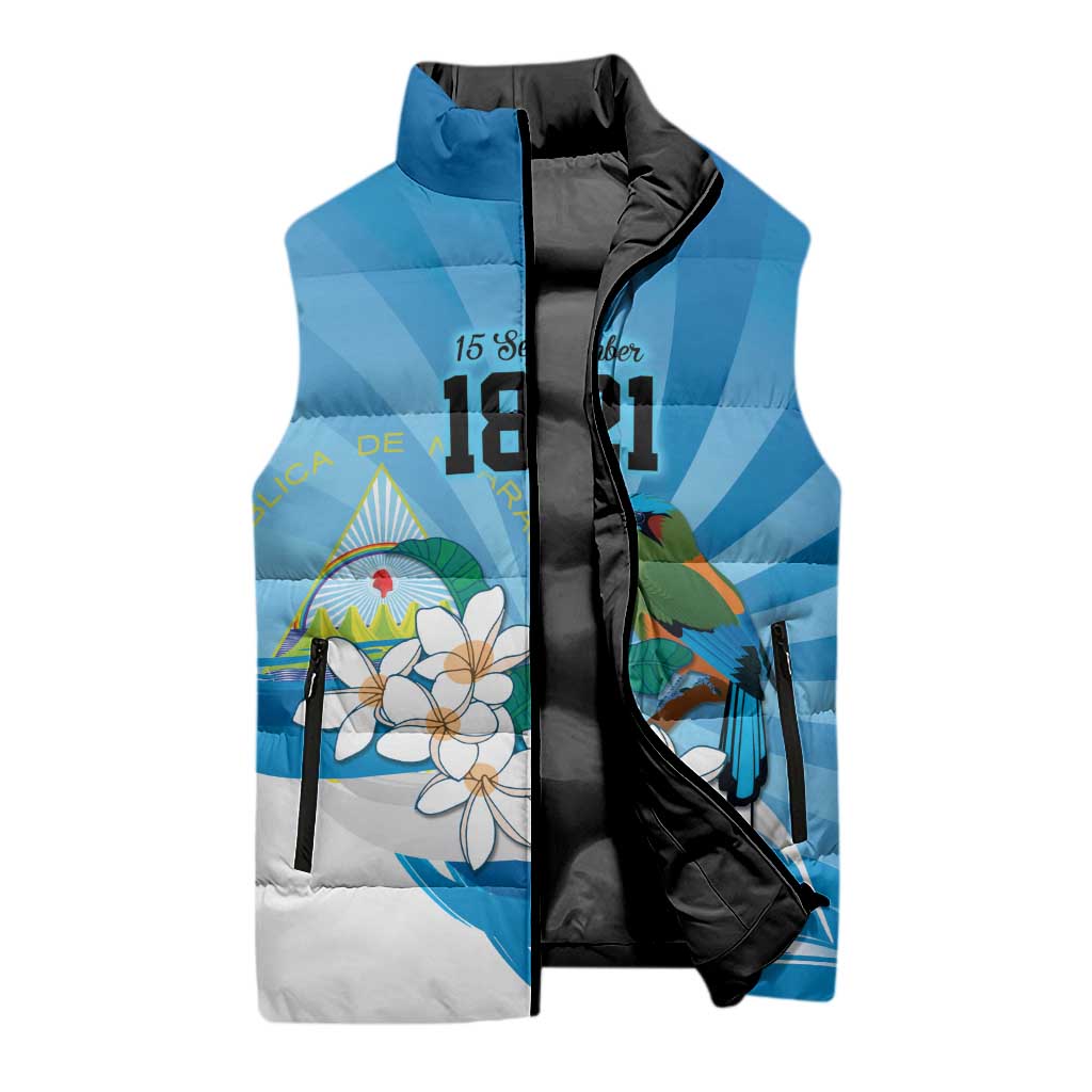 Nicaragua Independence Day Personalized Sleeveless Puffer Jacket Since 1821 Proud Guardabarranco Sacuanjoche - Wonder Print Shop