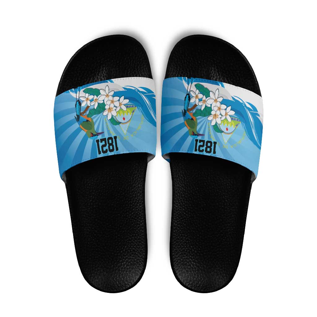 Nicaragua Independence Day Personalized Slide Sandals Since 1821 Proud Guardabarranco Sacuanjoche - Wonder Print Shop